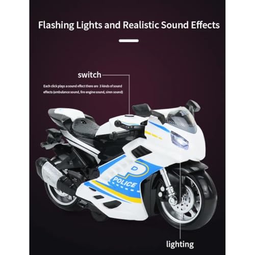Image of FEXXA Police Motorcycle Toy - Pull Back Motorcycle Toys, Tiny Gift with Music Lighting, Latte Motorcycles Toy for Kids Boys Age 3-8 Year Old [Multicolor] (Sport Bike-White)
