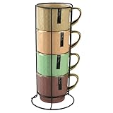 Festa Italia 4 x 340 ml Espressotassen Set aus Keramik mit Ständer - Stapelbar Espresso Tassen - Expresso Tassen Modern - Esspresotasen - Mokkatassen - Kaffeebecher für Espresso, Latte, Cappuccino