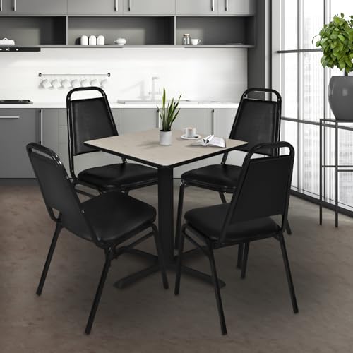 Image of Romig Pillar Small 30 in. Square X-Base Breakroom Table- Maple & 4 Restaurant Stack Chairs- Black
