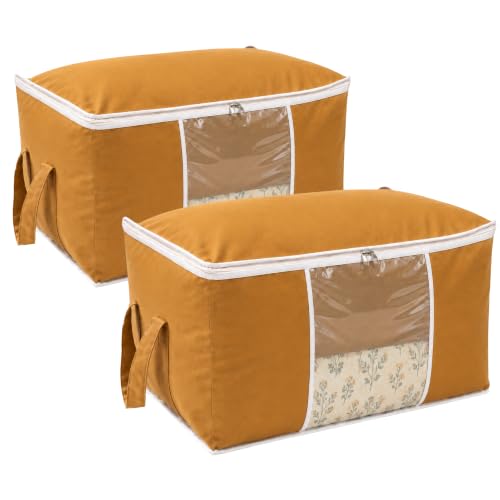Image of Non-Woven Side Handle Underbed Storage Bags | Pack of 2 | Durable Foldable Organizer for Blankets, Comforters, Quilts & Seasonal Clothing | Dustproof, Moisture-Resistant Storage (Beige)