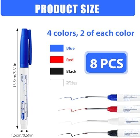 Sariputa 8 rotuladores de agujeros profundos para todos los superficies, resistentes al agua, ideal para construcción y 