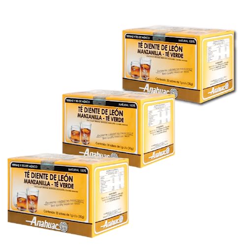 Reviews de Serenate te Top 10. 46 Anahuac Té Diente de Leon Manzanilla Té Verde Paquete de 3 cajas con 30 sobres c/u