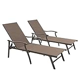 Crestlive Products Aluminum Adjustable Chaise Lounge Chair Five-Position and Full Flat Outdoor Recliner All Weather for Patio, Beach, Yard, Pool (2PCS Brown)…