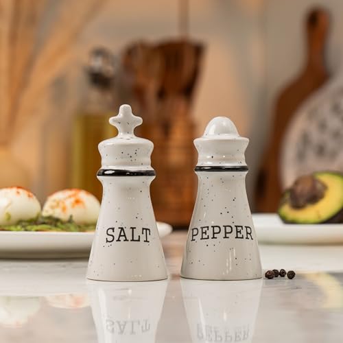 Image of His & Hers Salt & Pepper Shaker Set - Set of 2 Handcrafted Ceramic Shakers - Minimal Tabletop Essentials for Everyday Dining