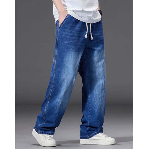 XYGJZ Men's Casual Plus Size Denim Pants Drawstring Waist Straight Leg Jeans4