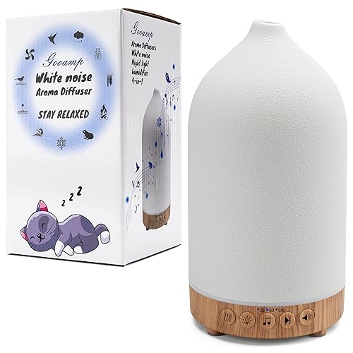 Image of Gooamp 200ML White Noise Ceramic Diffuser,Sleep Sound Machine with 20 Natural Soothing Sounds, 7 Color Lights,Essential Oil Diffuser, Timer for Baby, Kids, Adults, Office, Home(Wood Grain)