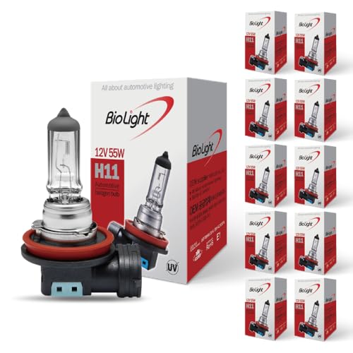 BIOLIGHT KM H11 Halogen Headlight Bulb, H11 Bulb, Super Bright 12V 55W Head Lights, 3200K，High and Low Beam，Automotive Light Bulbs, DOT Compliant(10 Pack)