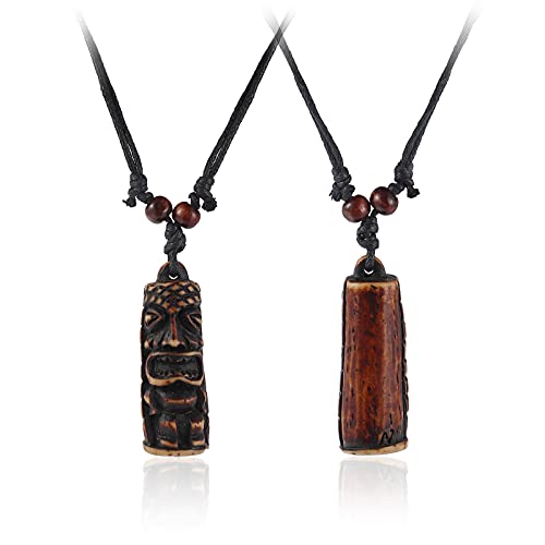 Pingyongchang Hawaiian Tiki Resin Protection Amulet Lucky Pendant Necklace Cute Caved Satue Adjustable Rope Chain Handmade Vintage Jewelry for Mens Women3