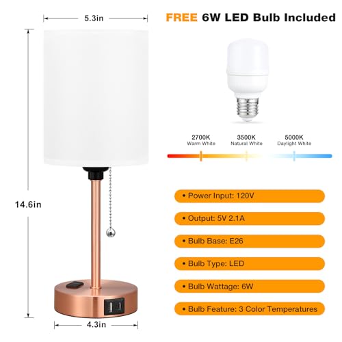 image for Dicoool Small Bedside Table lamp for Bedroom - Red Bronze Modern Weddi