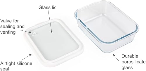 Miniatura 5 de Sio GLASS storage containers with GLASS lids, NO PLASTIC, Set of 3, Airtight Small Medium Large for Food Meal Prep, Silcone Bowl Container (White)