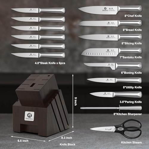 Image of imarku Knife Set, 16Pcs Japanese Knife Set with Block & Built-in Sharpener, High Carbon Stainless Steel Kitchen Knives, Ergonomic Handle, Dishwasher Safe,Santoku Knives, Home Essentials for Gifts