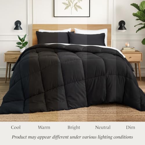Ivy Union Full Comforter Set - Comfy, Breathable, All Season - Down Alternative Comforter & Shams - Ultra-Soft, Fluffy, Lightweight - Box Pattern Quilting for Durability (Full, Black) by Ivy Union - Used condition - Image 6