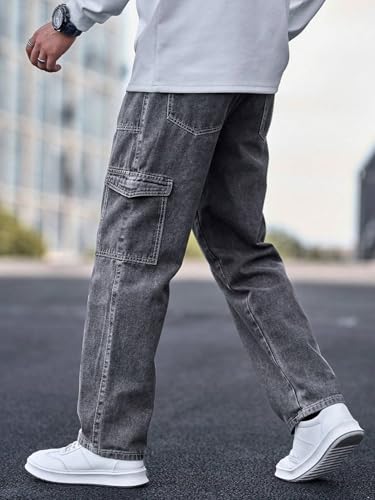 Image of TAGAS Men's Mid Rise Relaxed FIT Denim Jeans | Cargo | Multi Pocket Pant | Loose Fit Jeans | MDJ-19, Black, 30
