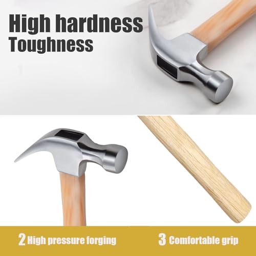 Image of 8.8 Ounce Claw Hammer,Forged Carbon Steel Head Small hammer Wood Hammer Solid wood handle claw hammer for Home Repair& DIY