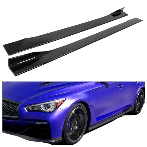 HECASA Pair Side Skirt Extension Compatible with 2014-2023 Infiniti Q50 All Model Rocker Panel Guard Splitter Lip Body Kit Replacement Glossy Black (ABS Plastic)