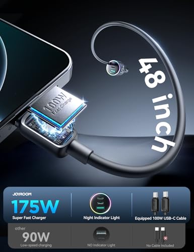 JOYROOM 175W Car Charger USB C Fast Charge, 3-Port Type C Super Fast Car Charger for iPhone 17 with USBC Cable, Cigarette Lighter Adapter for iPhone 17/16/15 Pro Max, Laptop, iPad, Samsung S25/S24/23