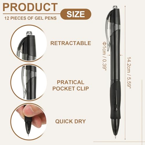 Pack de 12 bolígrafos gel 0.5mm tinta negra retráctiles miniatura 2