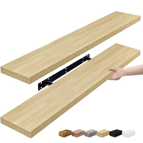 Sorbus Floating Shelves for Wall - 35 Inch Long Bathroom Shelves, Wall Decor for Bedroom, Kitchen, Living Room & Book Storage - Mounted Floating Shelf with Invisible Brackets (Maple Wood, 2 Pack)