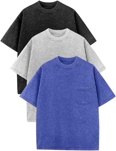 Image of COZYPOIN Unisex Kids Vintage Acid Wash Cotton Tees Crew Neck 3-16Y