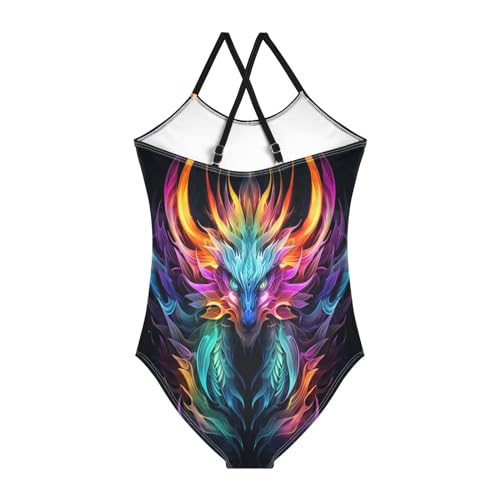Girl's One Piece Swimsuit Colorful Dragon with Flame Wings Beach Bathing Swimwear2