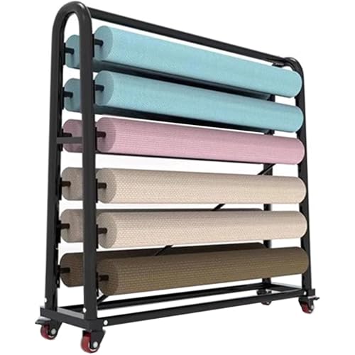 Rolling 6-Tier Fabric Roll Display Rack Cart Holds 12 Rolls, Double Sided Vinyl Car Wrap Film Holder with Adjustable Hanging Rod, Commercial Vinyl Rolls/Wrapper/Window Film Organizer(172x45x170cm)