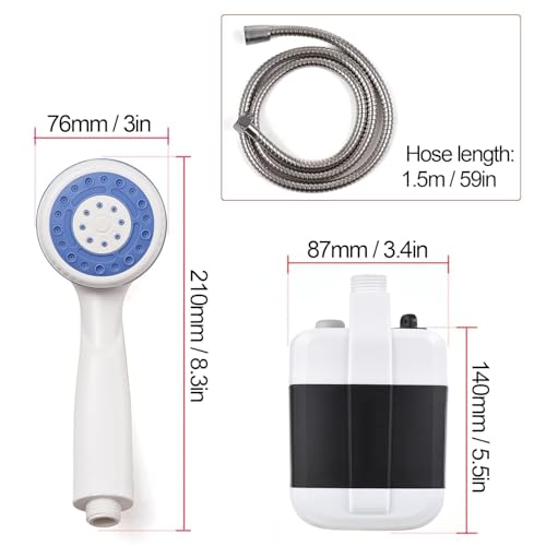 Image of Portable Camping Shower Kit - Rechargeable USB Outdoor Shower Pump with Hose, Showerhead & Hooks | Perfect for Hiking, Travel, Beach, Car Wash, Emergency & Garden Use