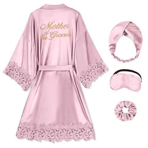 Image of EPLAZA Bride Robe for Wedding Day Set Bridal Robe Lace Trim Silky Embroidery Satin Kimono for Bridal Party