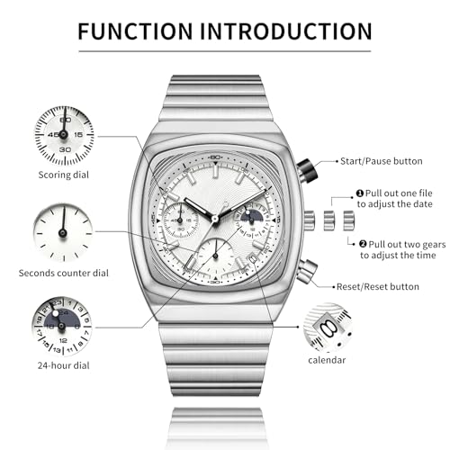 Image of CILOA Mens Watches Chronograph Stainless Steel Waterproof Date Analog Business Fashion Wristwatch for Men