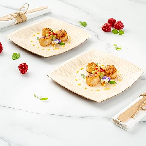 Image of Restaurantware Midori 6 x 6 Inch Medium Square Palm Plates 100 Microwavable Palm Leaf Plates - Freezable Sustainable Areca Palm Leaf Plates Oven-Ready For Hot & Cold Foods