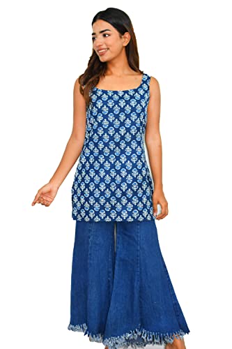 Image of JAIPUR HAND BLOCK Sleeveless Broad Neck Kurti Top S22SF