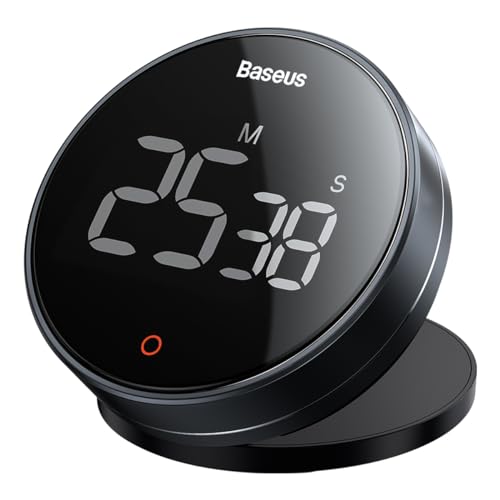 Baseus Digital Rotation Countdown Kitchen Timer with Magnetic Holder and 3 Non-Slip Pads Kitchen Alarm Clock LCD Screen Timer Egg Timer Ideal for Cooking Baking Studying etc