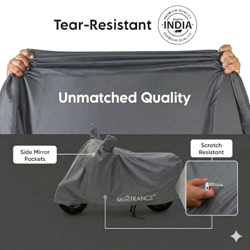 Image of Mototrance All Weather Protection Two Wheeler Cover for All Bikes /Royal Enfiled /Upto Pulsar 160CC to 350CC | Anti Dust, Water Resistant, Heat Resistant, UV Proof with Mirror Pocket | Solid Grey