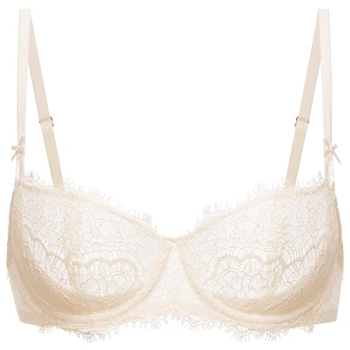 Image of DOBREVA Women's Balconette Sexy Unlined Bra Lace Push Up Plus Size Bras See Through Underwire