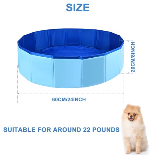 Fulhdedi Piscina dobrável para cães, 61 x 20 cm, azul, PVC, portátil, interna/externa, piscina para