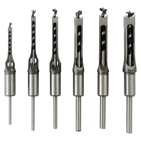 AeKeatDa 6pcs Square Hole Mortise Chisel Drill Bit Tools, 5/8" 9/16" 1/2" 3/8" 5/16" 1/4" for Precise Woodworking Cover