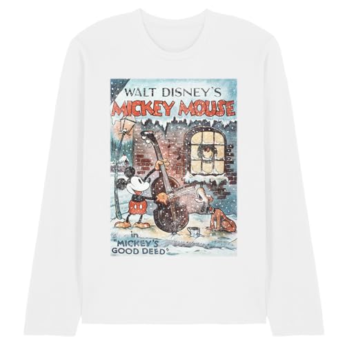 T-shirt Disney Mickey Mouse Vintage de qualité supérieure blanc manches longues