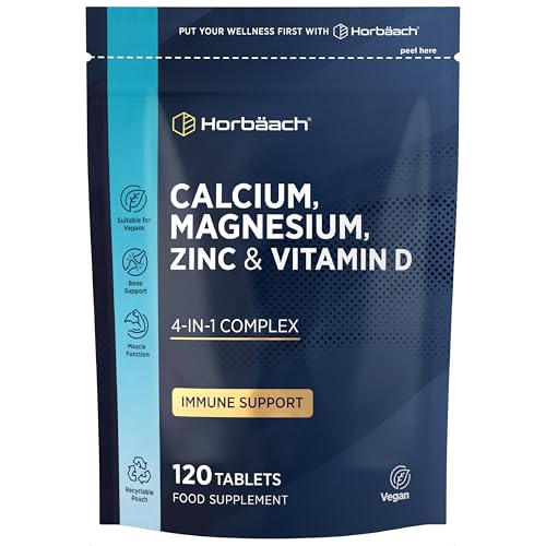 Calcium Tablets with Magnesium Zinc and Vitamin D | 100% Vegan | High Strength Complex | 120 Count | Supplement for Women & Men | by Horbaach