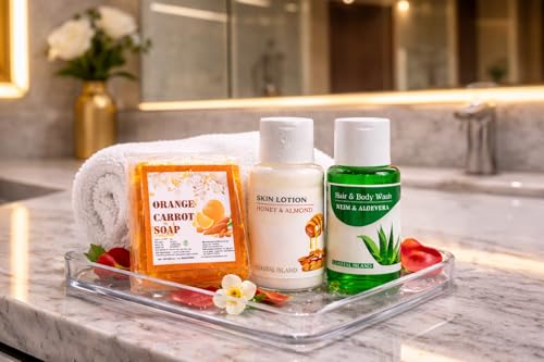 60 Sets Guest Amenity Kit – 3-in-1 Pack (Soap 15g + Hair & Body Wash 20ml + Skin Moisturizer 20ml) – Shrink Wrapped – Ideal for Hotels,Travel, Airbnb, Hospitals