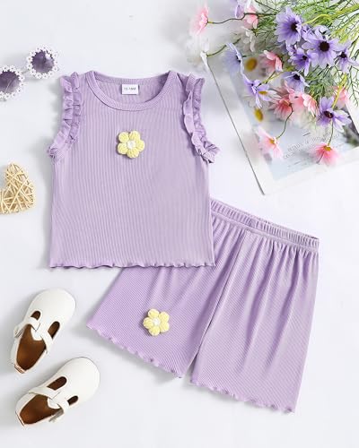 Image of Weebaby Toddler Girl Clothes Baby Summer Outfits Sleeveless Halter Top Ruffle Short Set Cute Kids Clothes Girls