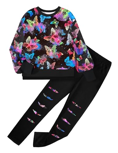 Image of Girls Clothes, Girls Outfits Tie Dye Sweatshirt Tops and Leggings Sweatpants 2 Piece Fall Winter Clothes Set 6-16T