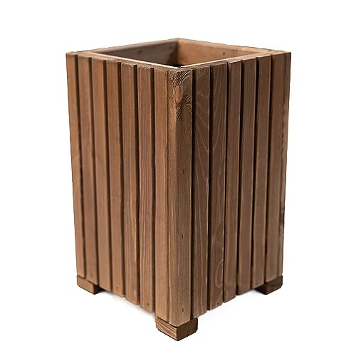 BOGATECO Jardinera de Madera | Maceta 40 x 25 x 25 cm | Para Hogar, Jardín, Balcón, Terraza | Con Inserto de Plástico | Impregnada | Marrón Oscuro