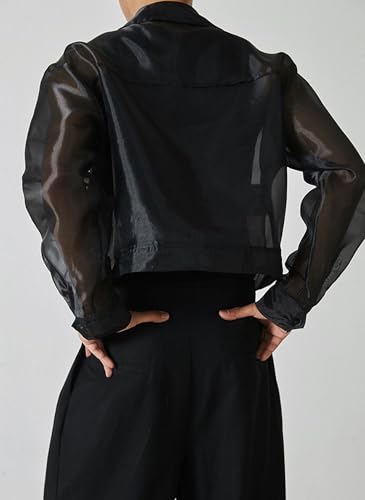 Men's Casual Cropped Jacket Summer Long Sleeve Mesh See Through Lightweight Thin Jacket Clubwear3