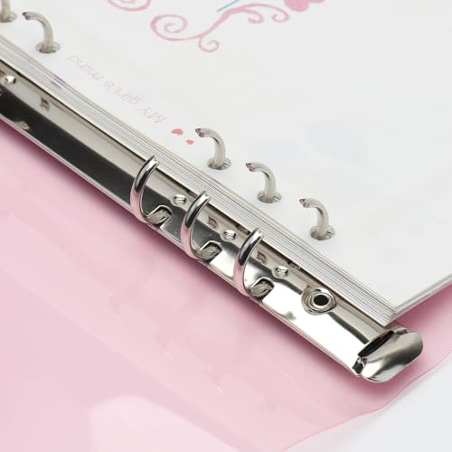 Classeur A5 rose en PVC souple transparent avec reliure métallique à 6 anneaux - 5