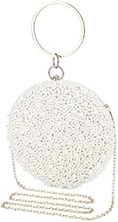 UBORSE Evening Clutch Bag for Women Pearl Wedding Party Bridal Handbag Vintage Beaded Round Shape Purse Ladies Prom Bag