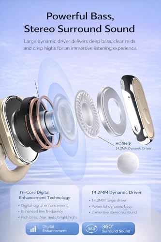 Image of OWS- W300 True Wireless Earbuds, Gaming Earbuds with Open Wearable Stereo, 50 Hours Playtime, Bluetooth 5.4 + ENC Clarity, 13mm HD BASS Drivers, IPX6 Sweat-Proof,Built-in Mic (White)