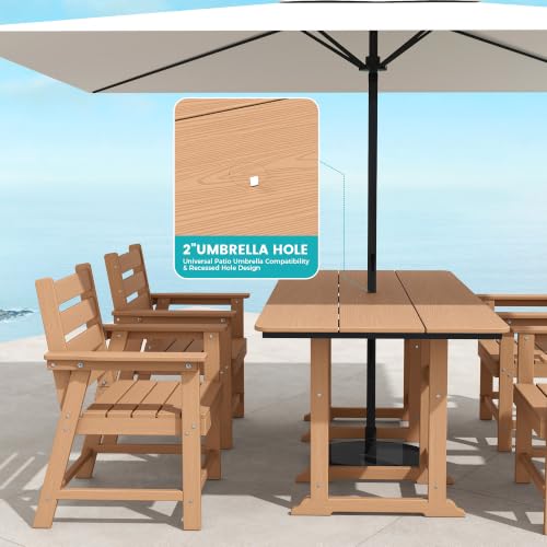Image of 7-Piece Dining Set, HDPE Table & 6 Chairs,Cedar | HDPE Dining Set: 69.1 inch Table + 6 Chairs, 380 lbs, 304 Stainless, All-Weather, No Rust No Crack, Outdoor Patio Garden