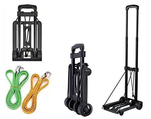 Folding Luggage Cart with Wheels Lightweight Iron Collapsible Folding Hand Truck for Travel, Moving and Office Use Trolley(Black)