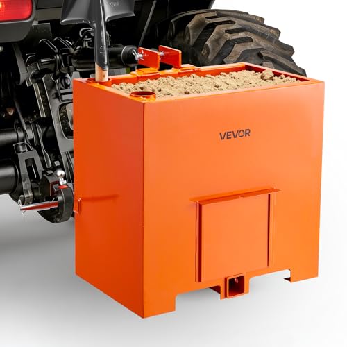 Image of VEVOR Ballast Box, 3-Point Category 1 Tractor Ballast of 800 lbs Capacity, with Standard 2 Inch Hitch Receiver, Heavy-Duty Steel 5 ft Large Volume Durable Loader Attachment with Sliding Door, Orange
