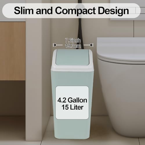 Caneca de basura plástica compacta 15 L con tapa basculante verde miniatura 5