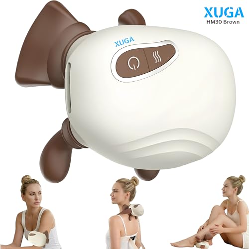 Image of XUGA HM030 Bionic Heated Massager, Wireless Portable Shiatsu Neck and Back Massager, 3 Custom Modes, 4D Kneading Massage, Simulated Human Hand Design for Pain Relief and Muscle Relax (Brown)